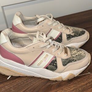 Roberto Cavalli Pink Beige Snake-Print Women's Sneakers